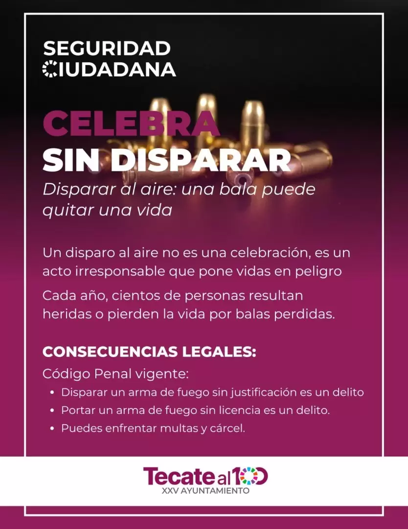 Llaman a la ciudadan�a a evitar detonaciones de armas de fuego como festejo en Navidad y A�o Nuevo