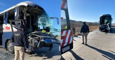 Accidente entre autob�s y tractocami�n