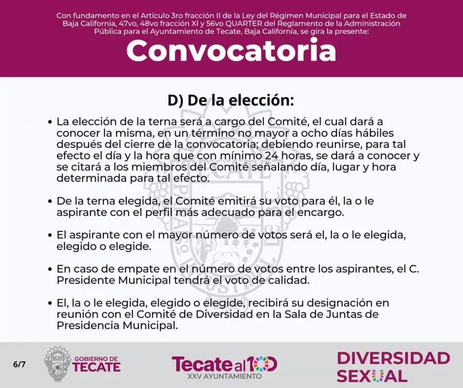 Convocan a participar para la elecci�n de la encargada, encargado o encargade del Departamento de Diversidad Sexual