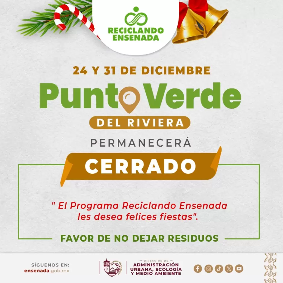 Punto Verde del Riviera estar� cerrado martes 24 y 31 diciembre
