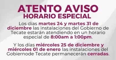 Ajustes en horarios de oficinas durante celebraciones navide�as y fin de a�o