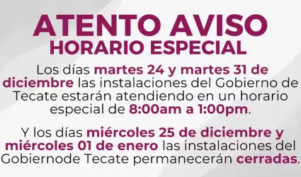 Ajustes en horarios de oficinas durante celebraciones navide�as y fin de a�o