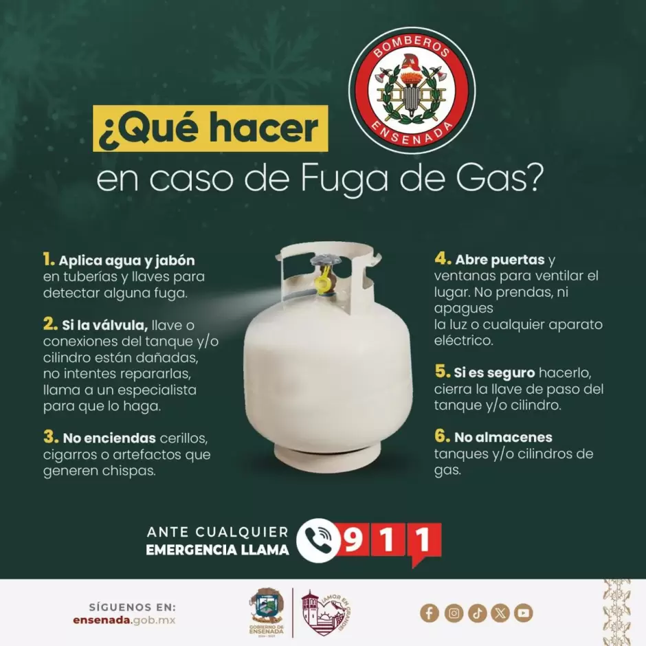 Emite Direcci�n de Bomberos recomendaciones para detectar fugas de gas