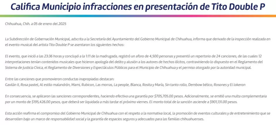 Tito Double P pagar� casi un mill�n de pesos por cantar narcocorridos en Chihuahua