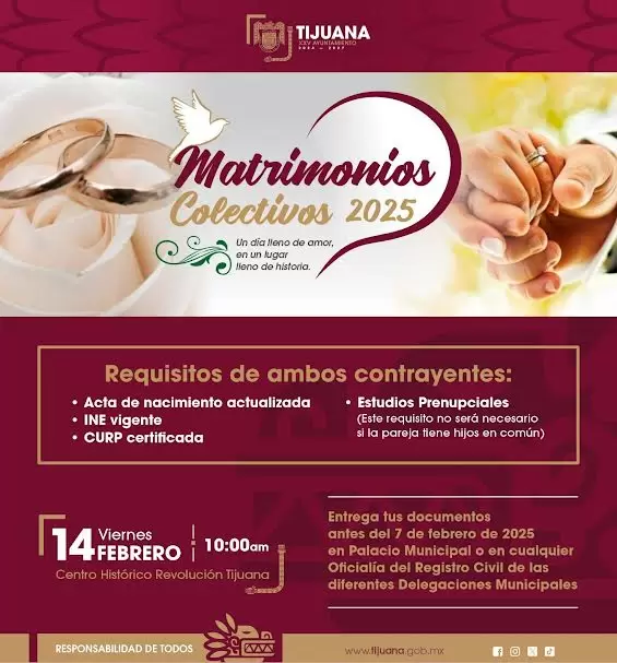 Realizar� XXV Ayuntamiento de Tijuana ceremonia de matrimonios colectivos en la Avenida Revoluci�n