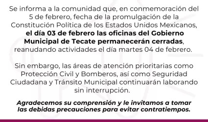 D�a de descanso obligatorio por la conmemoraci�n del 5 de febrero