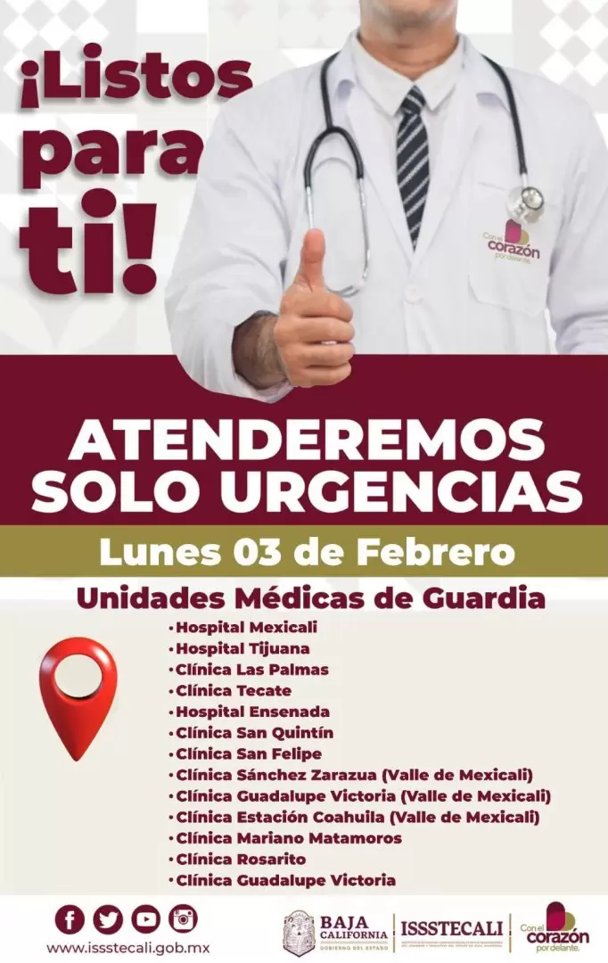 Atenci�n de urgencias este 3 de febrero por d�a inh�bil