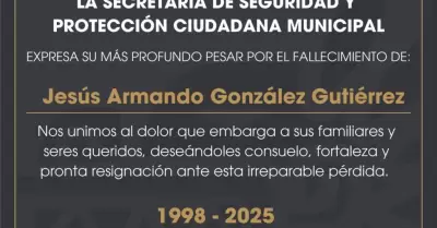 Lamenta SSPCM el fallecimiento del agente municipal Jes�s Armando Gonz�lez Guti�