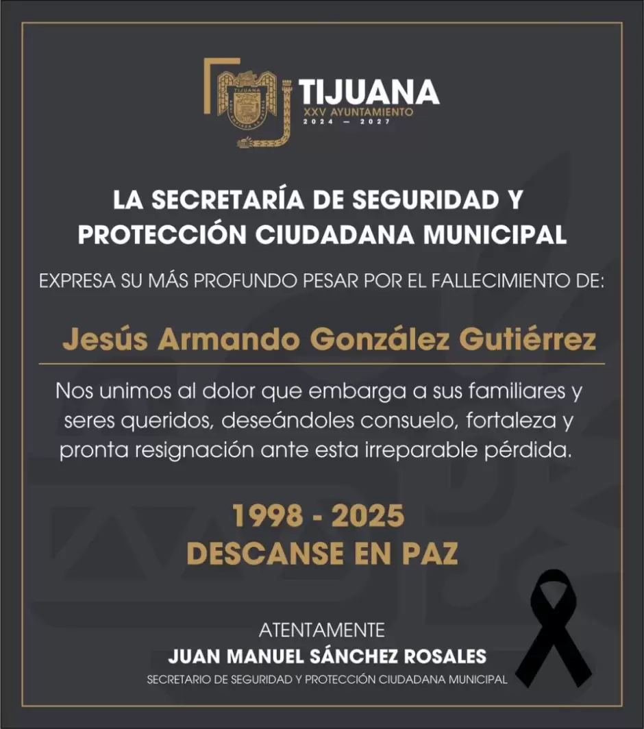 Lamenta SSPCM el fallecimiento del agente municipal Jes�s Armando Gonz�lez Guti�rrez