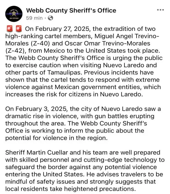 Publicaci�n de la Oficina del Sheriff del Condado de Webb, Texas