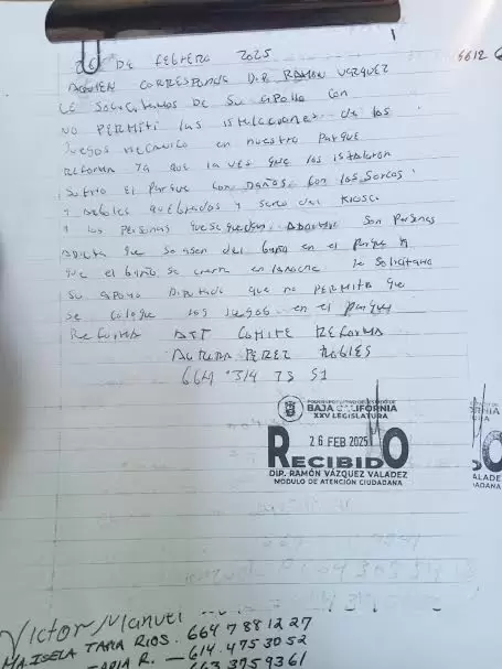 Vecinos de la colonia Reforma rechazan instalaci�n de juegos mec�nicos en el parque