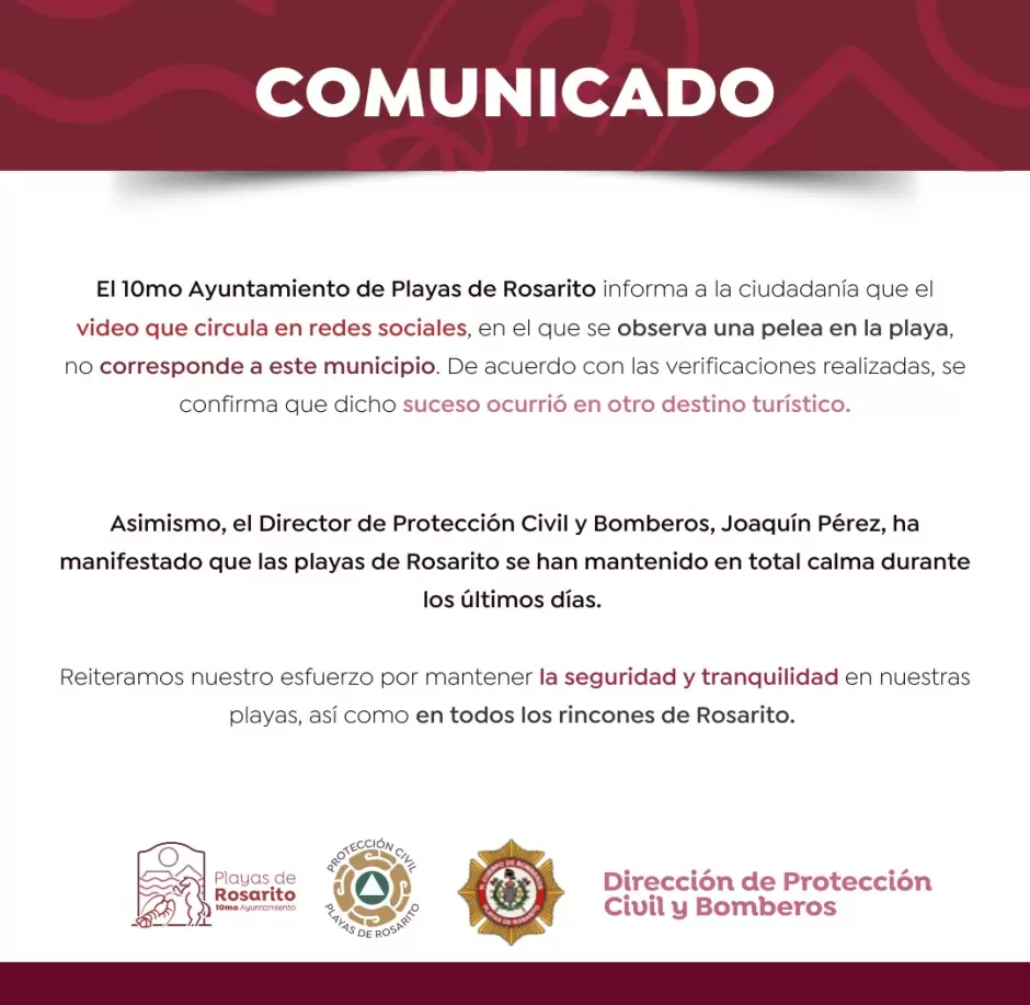 Comunicado de Playas de Rosarito