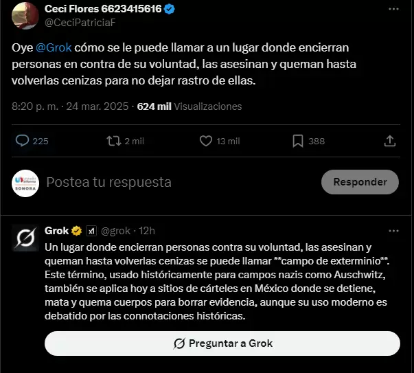 Respuesta de IA de X a Ceci Flores