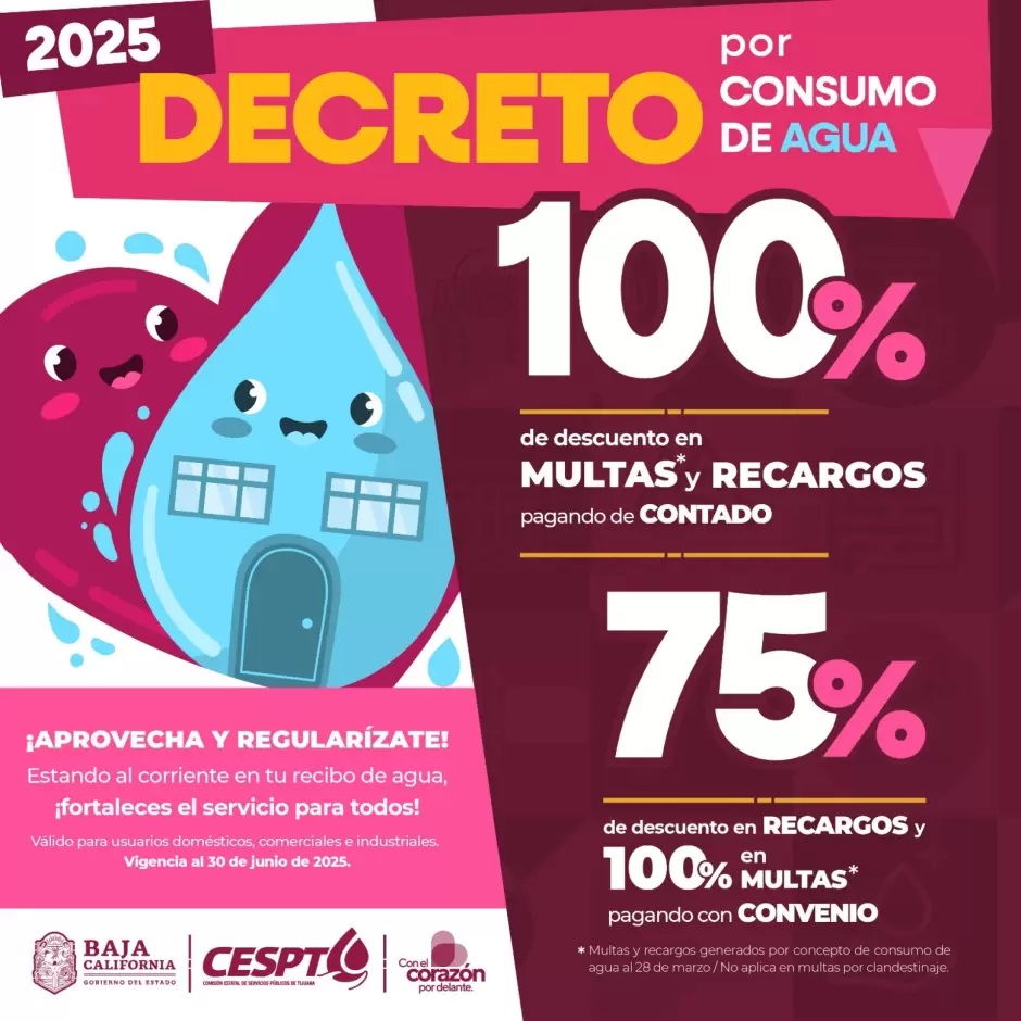 Decreto de condonaci�n de recargos por consumo de agua