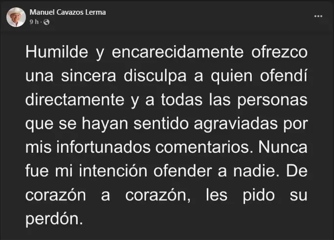 Disculpa de Manuel Cavazos Lerma
