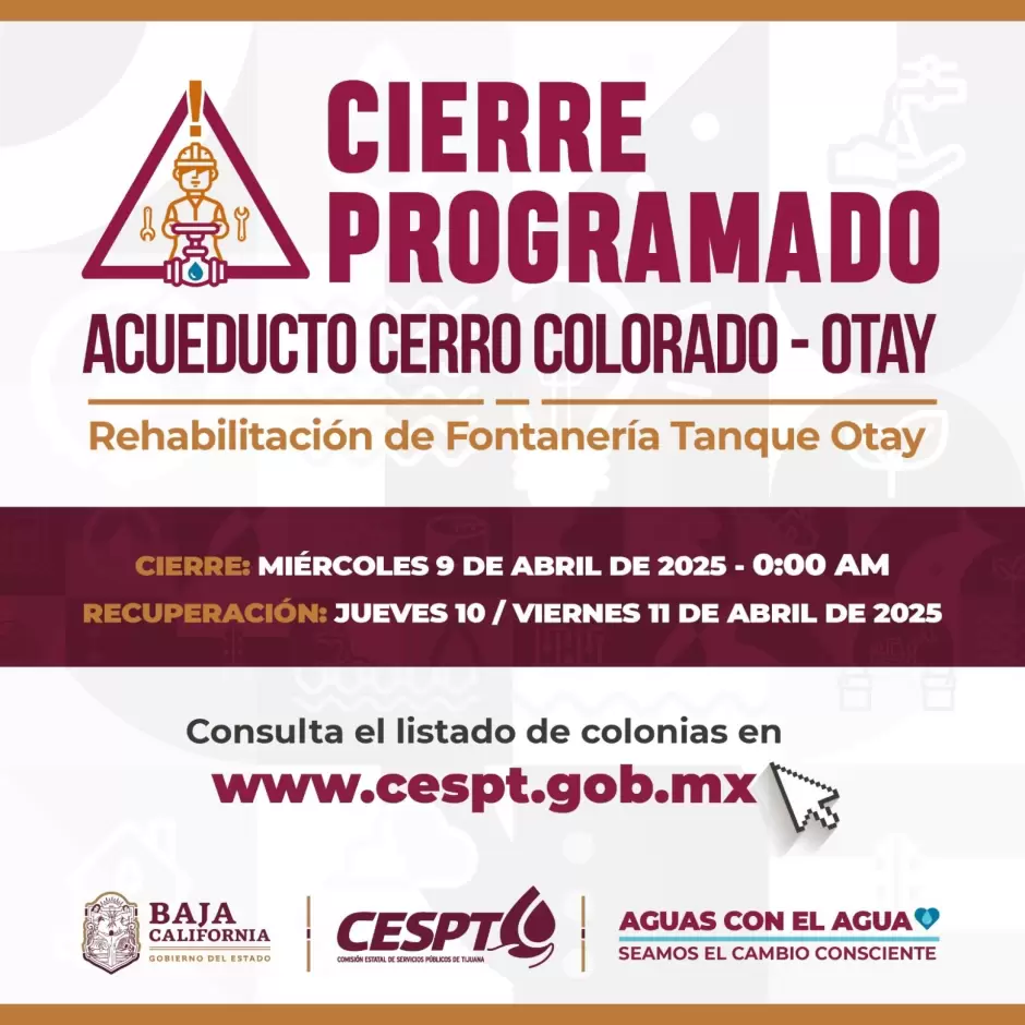 Corte de agua en 125 colonias para concluir rehabilitaci�n del tanque Otay