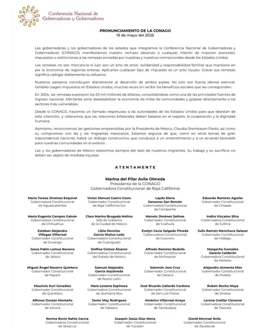 Gobernadores de M�xico rechazan impuestos a remesas