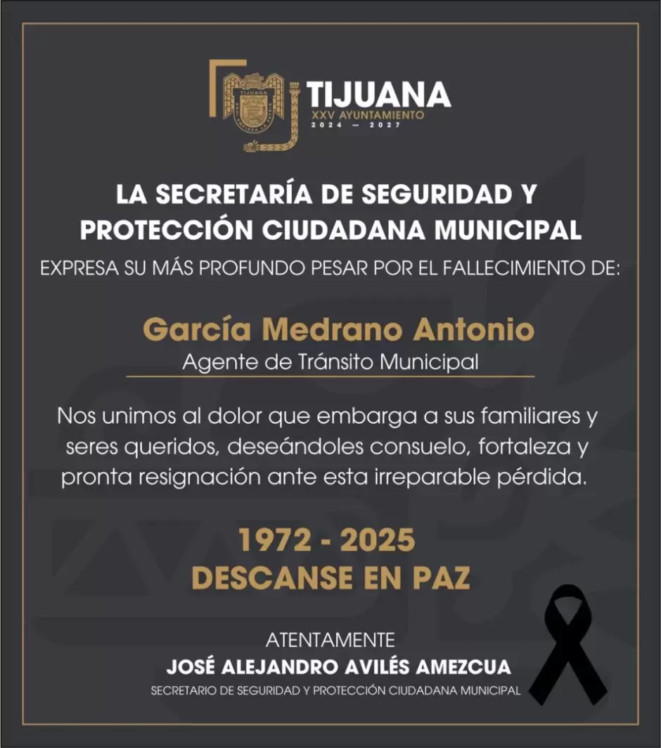 Lamenta SSPCM el sensible fallecimiento del agente de tr�nsito Antonio Garc�a Medrano