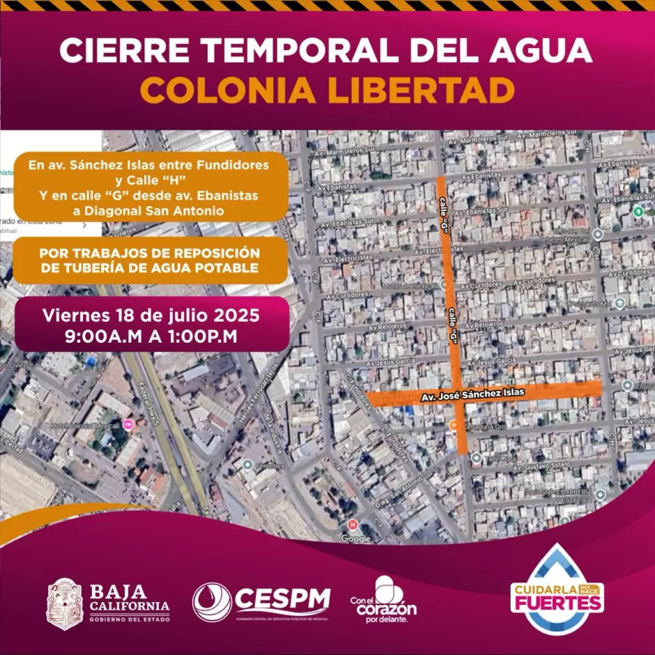 Suspensi�n del servicio de agua potable en sectores de la Colonia Libertad