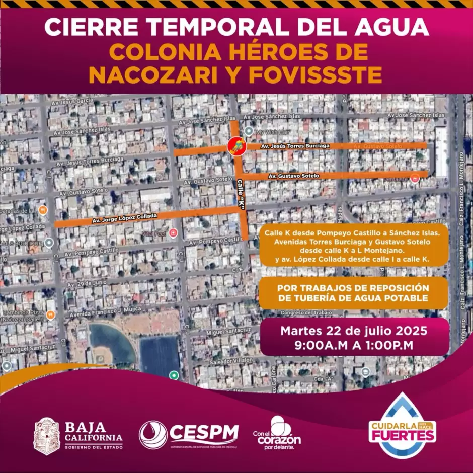 Cierres programados de agua potable en distintas zonas de Mexicali y su valle