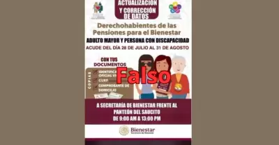 Informaci�n falsa sobre Pensiones Bienestar