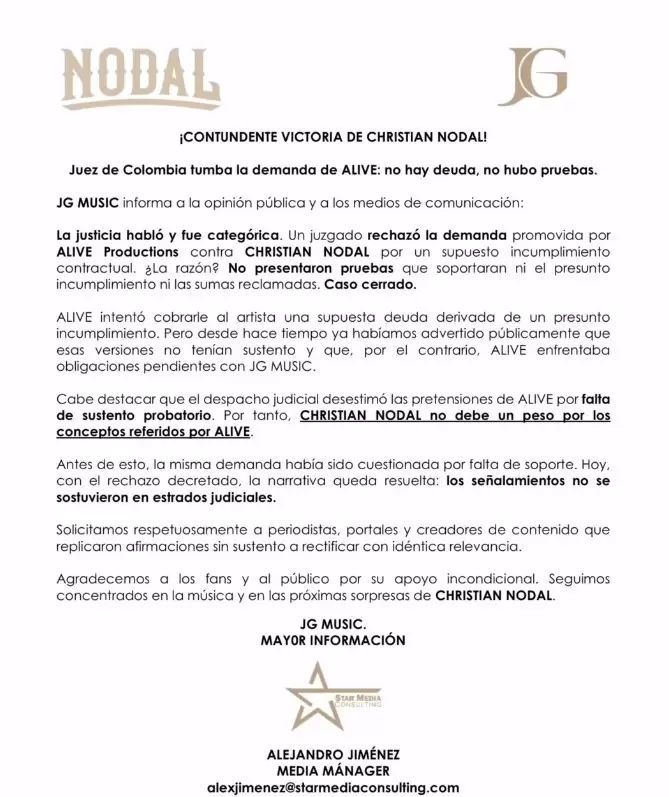 Resoluci�n de la demanda contra Christian Nodal