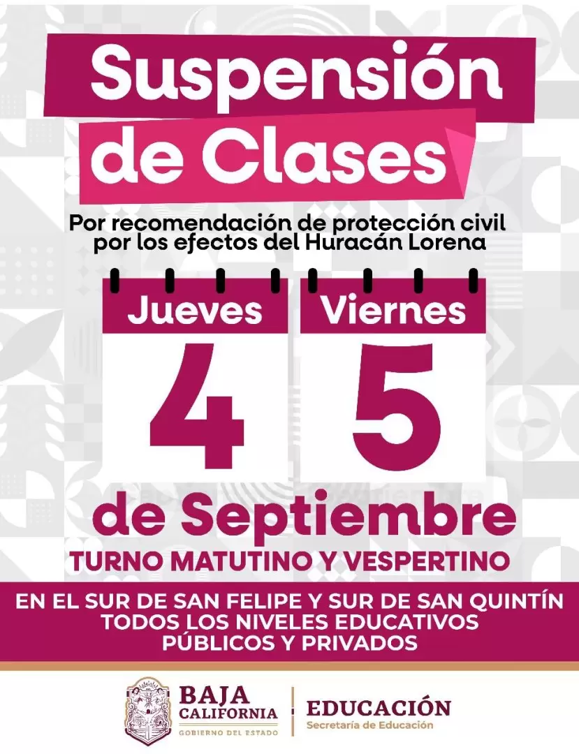 Suspensi�n de clases en San Quint�n y sur de San Felipe