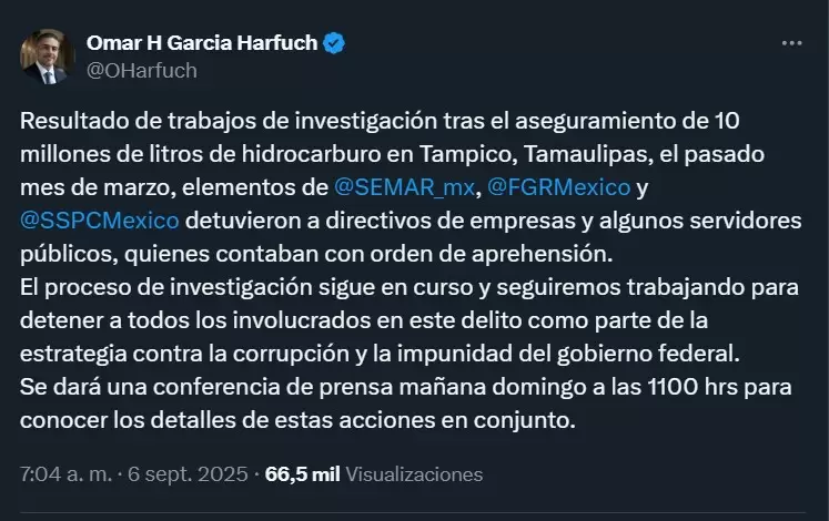 Publicaci�n de Omar Garc�a Harfuch
