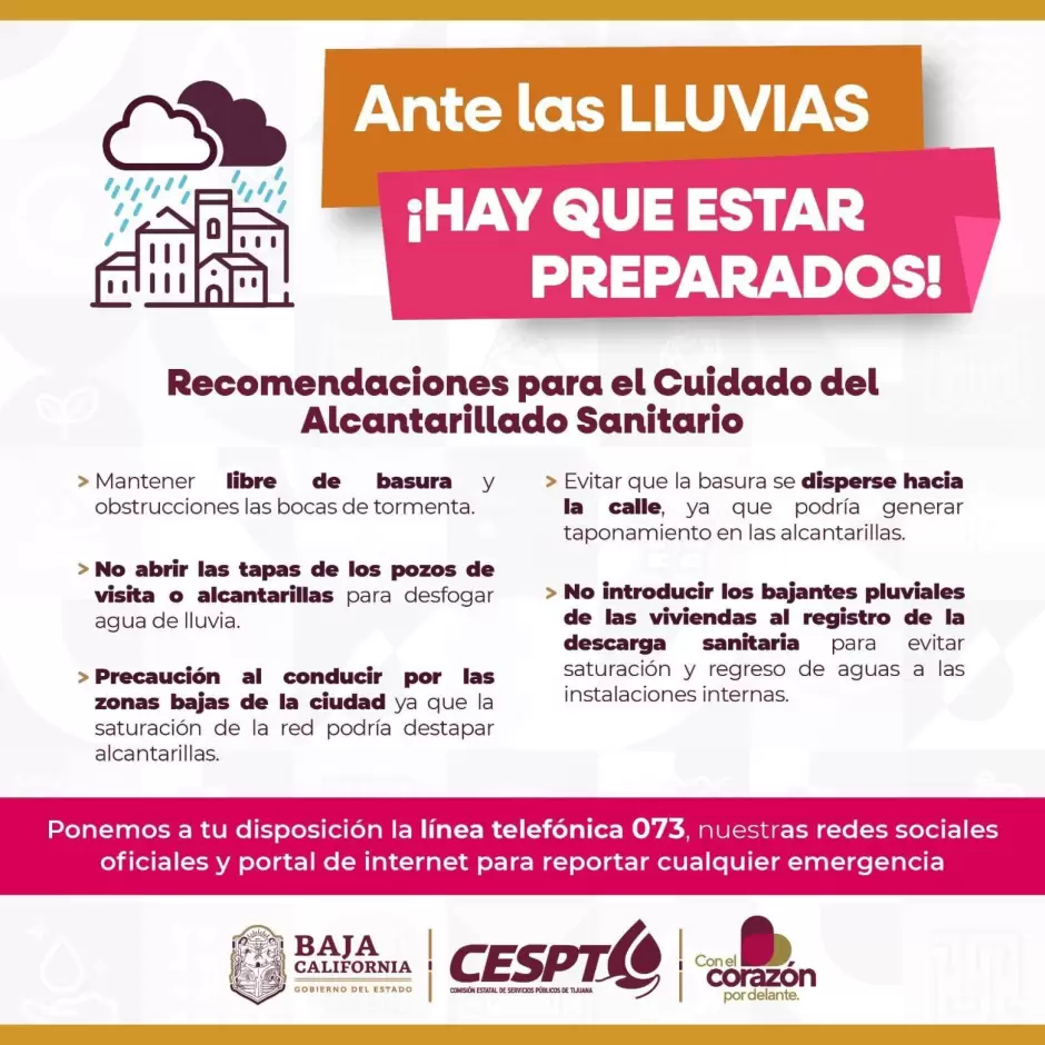 Recomendaciones ante pron�stico de lluvias