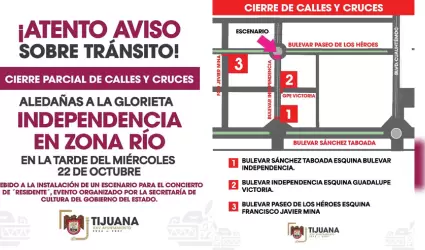 Cierre parcial de vialidades por instalaci�n de escenario en la Glorieta Indepen