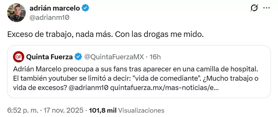 Adri�n Marcelo fue hospitalizado de emergencia