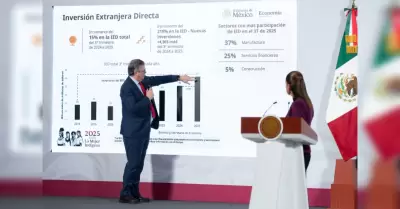 El secretario de Econom�a, Marcelo Ebrard Casaubon y Presidenta de M�xico, Claud