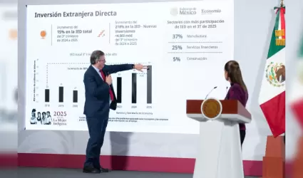 El secretario de Econom�a, Marcelo Ebrard Casaubon y Presidenta de M�xico, Claud