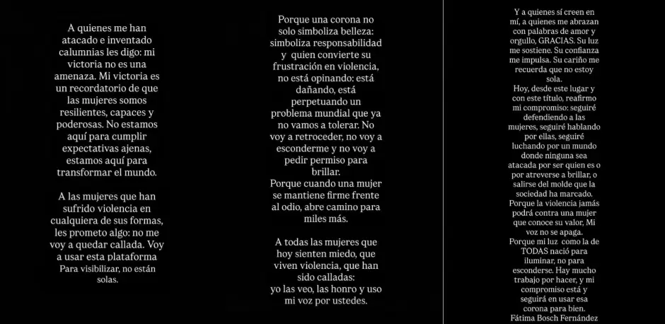 F�tima Bosch responde a ataques tras ser coronada como Miss Universo 2025