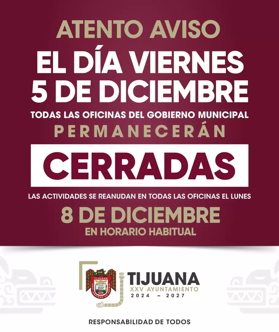 Ser� viernes 5 de diciembre d�a inh�bil