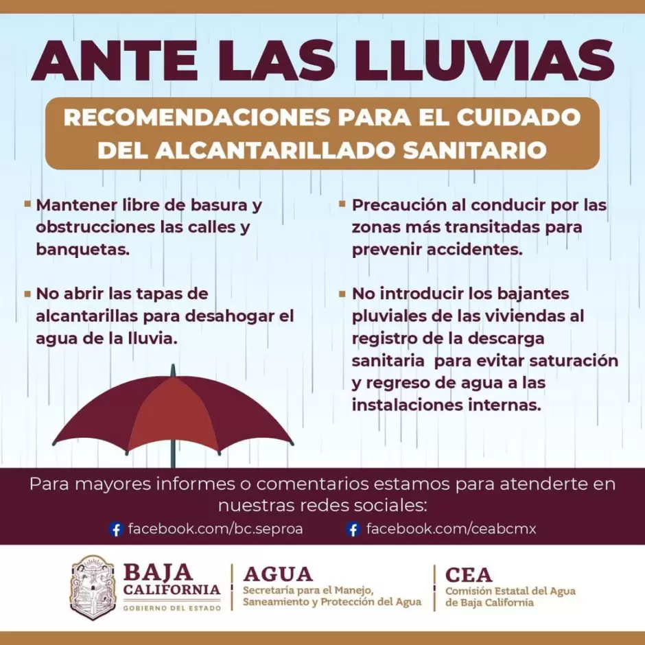 Recomendaciones para prevenir incidentes durante lluvias