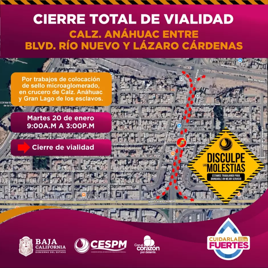 Cierre total de vialidad en calzada An�huac y Lago de los Esclavos por trabajos de mantenimiento