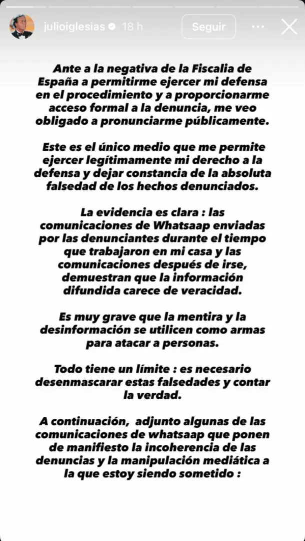 Julio Iglesias publica conversaciones con sus exempleadas