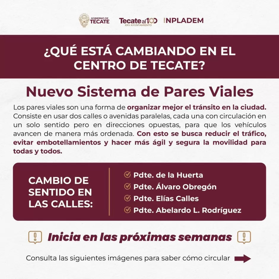 Vialidades del centro de Tecate cambiar�n sentido de circulaci�n