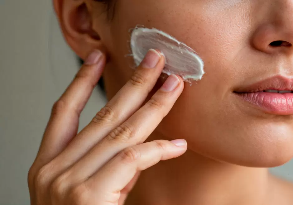 Persona aplicando crema con urea.