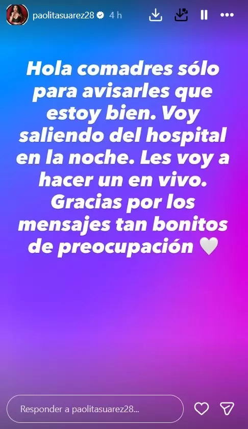Paolita Su�rez actualiza su estado de salud tras aparatoso accidente