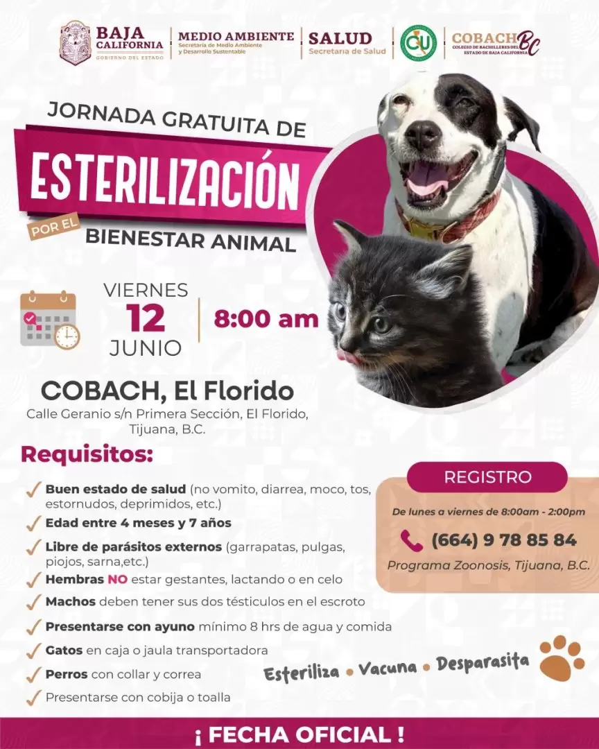 Invita Secretar�a de Medio Ambiente a aprovechar jornada de esterilizaci�n gratuita en Tijuana