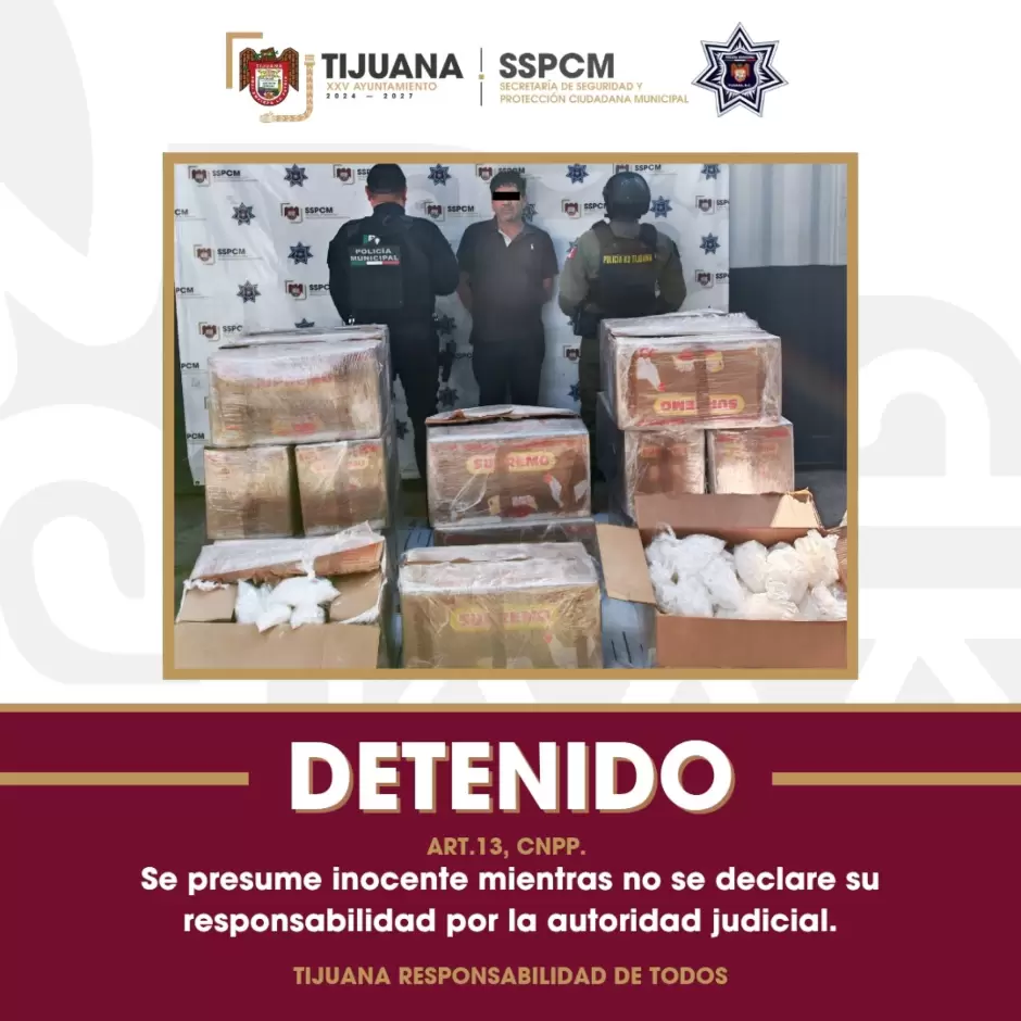 Decomisan m�s de 460 kilos de presunto cristal en operativo de la Polic�a Municipal en Tijuana