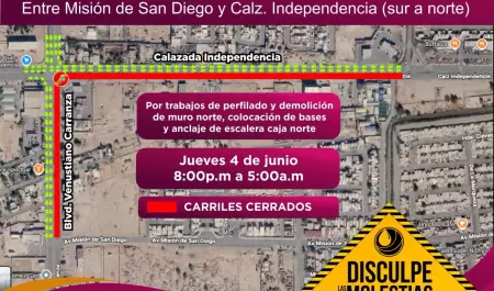 Cierre vial nocturno en calzada Independencia y bulevar Carranza