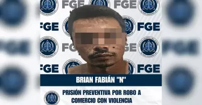Obtiene FGE prisi�n preventiva para acusado de robo violento a comercio