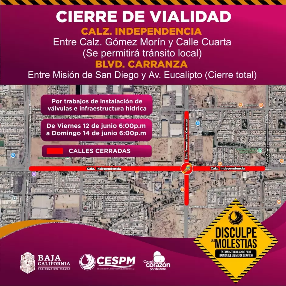 Obras de infraestructura h�drica en Carranza y calzada Independencia este fin de semana