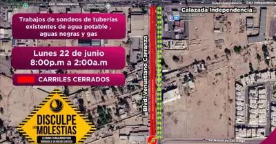 Trabajos nocturnos con sondeos de infraestructura subterr�nea en bulevar Carranz