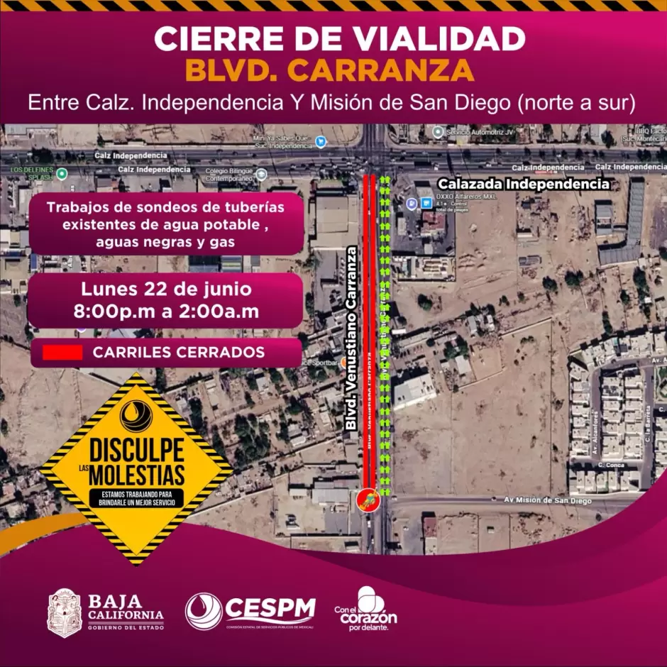 Trabajos nocturnos con sondeos de infraestructura subterr�nea en bulevar Carranza