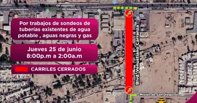 Cierre nocturno en bulevar Carranza por sondeos de infraestructura subterr�nea