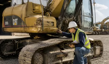 Inspeccionando maquinaria de construcci�n